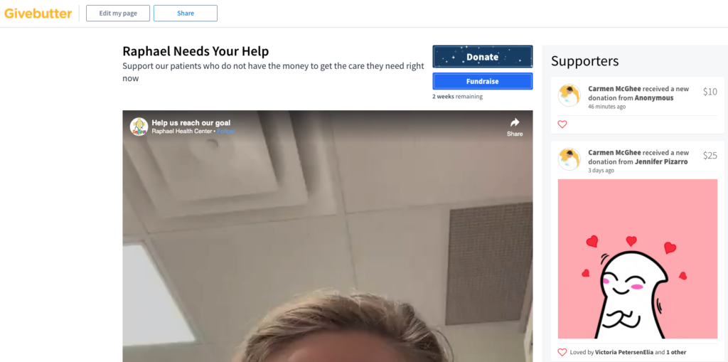 Landing page for the email marketing campaign requesting donations