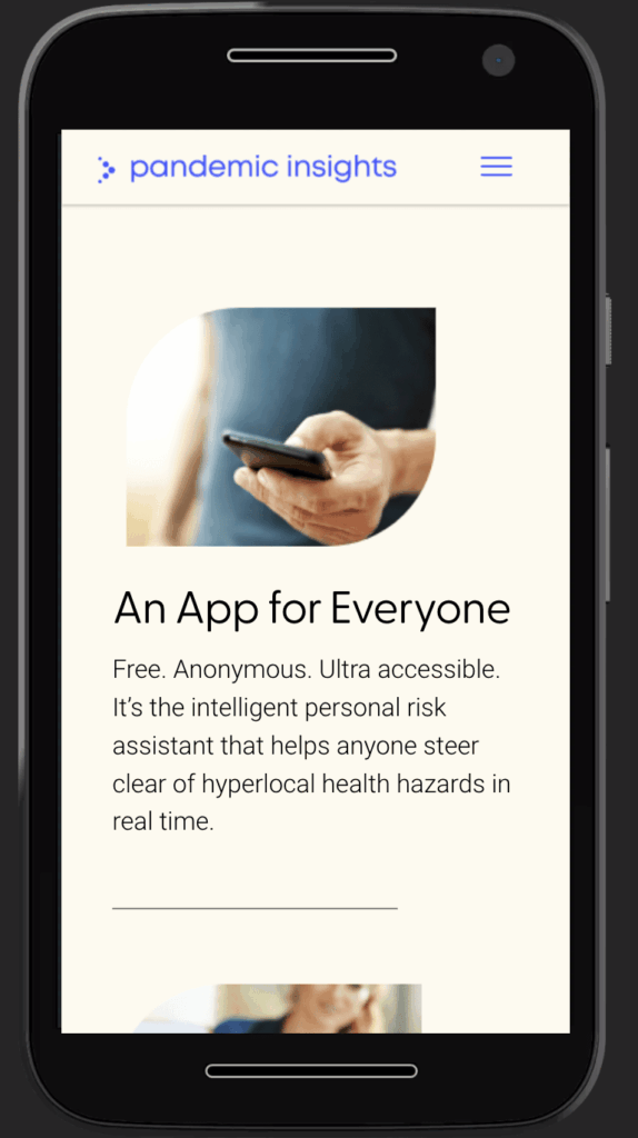 Mobile responsive layout design for a tech startup website.